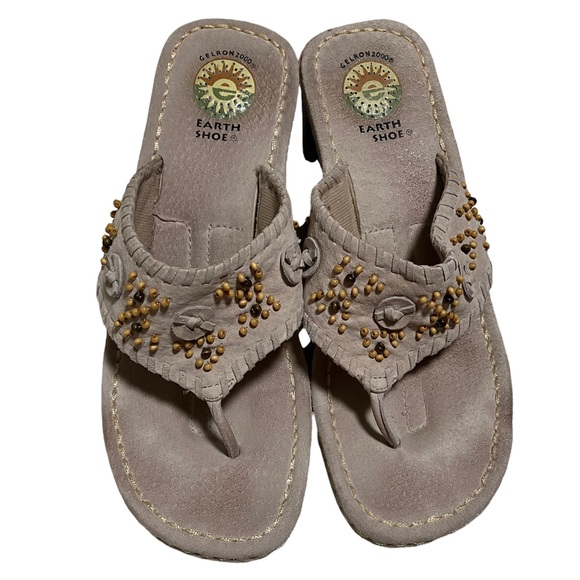 Earth Shoe Gelron 2000 Lily Tan Beaded Wedge Sandal Size 9 - Picture 2 of 11